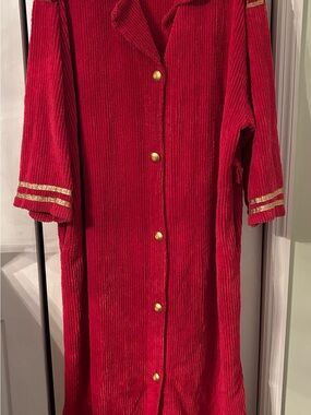 Vintage Stan Herman Chenille Robe-Red W/Gold Trim-No Belt-XL?